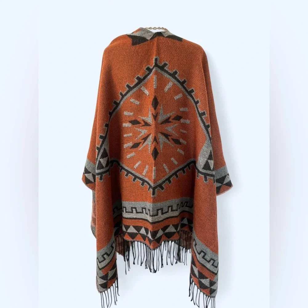 Elegant Women's Poncho Shawl Fringes by Moss Rose‎